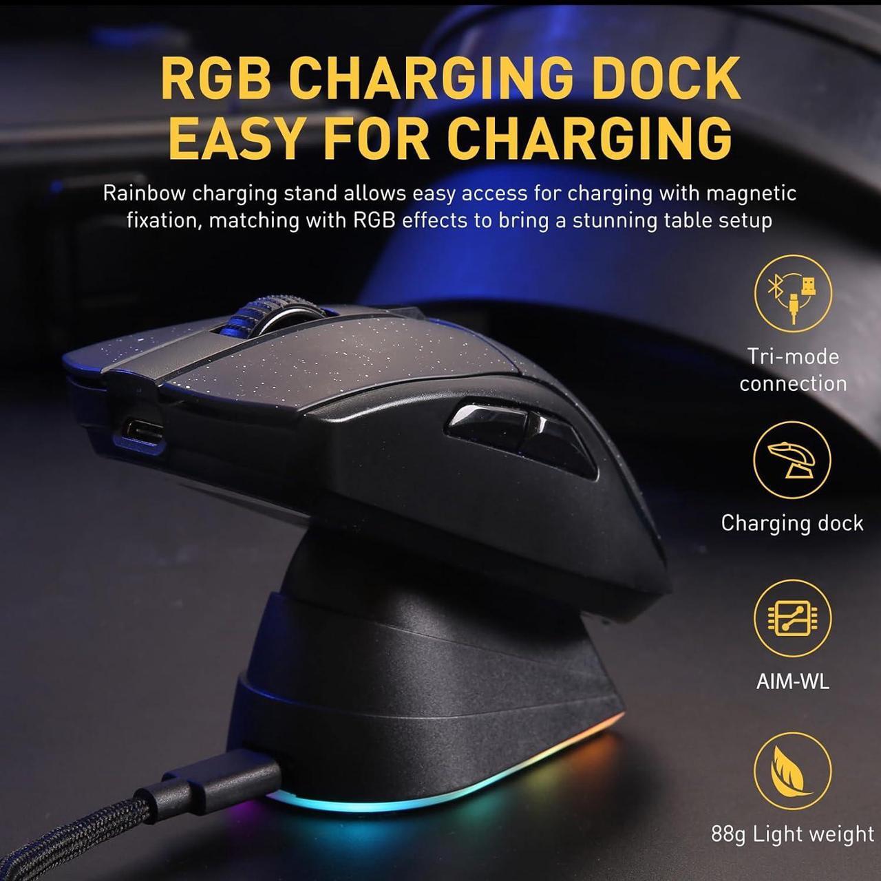 Alt view image 2 of 6 - CORN Wireless Gaming Mouse with RGB Charging Dock,High-Precision Sensor,Programmable Side Buttons and 120Hr Long-Lasting Battery,Up to 12K DPI,Great for PC Gaming Tablet Mac DAREU