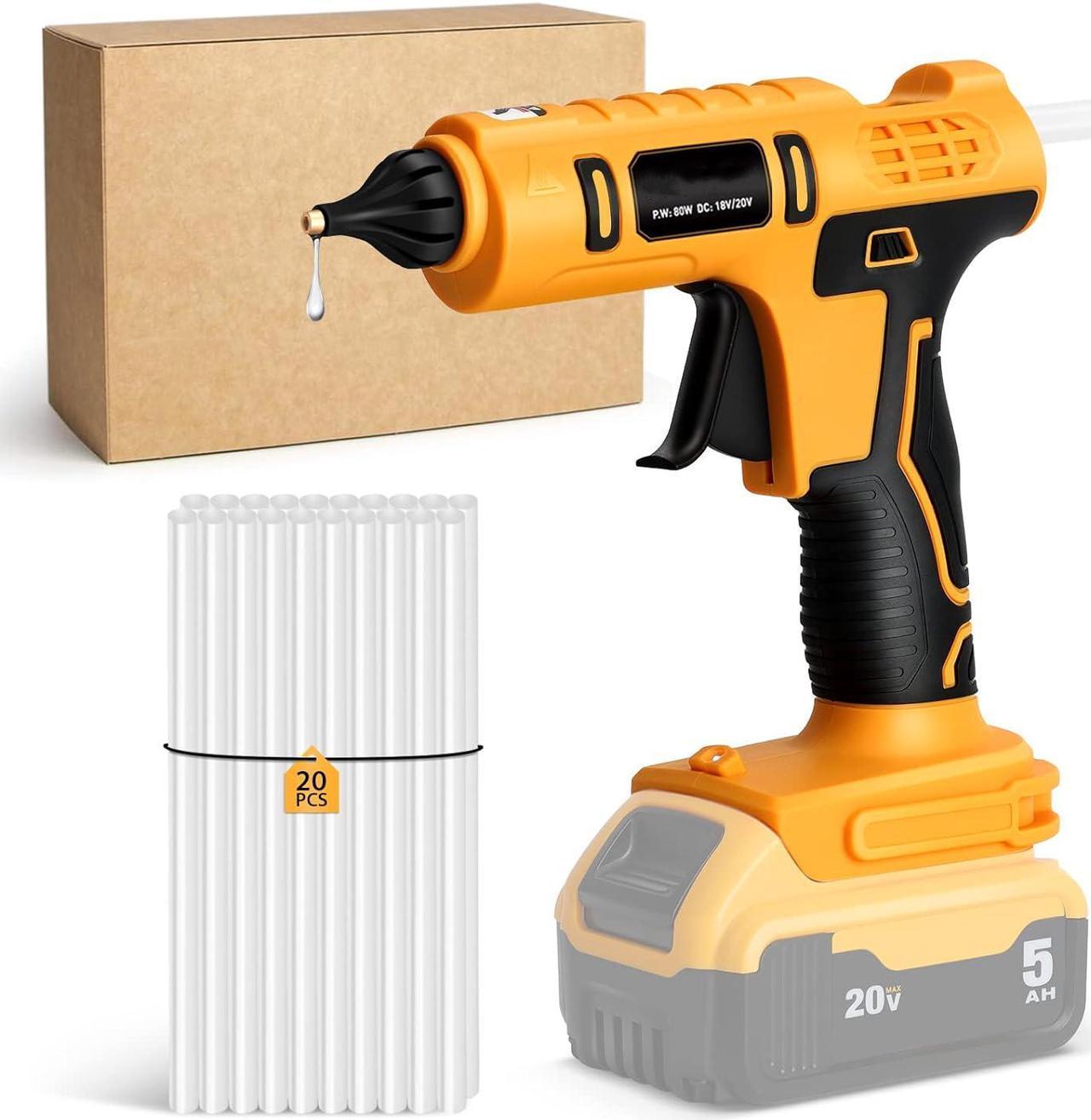 Cordless Hot Glue Gun for Dewalt 18V/20V Battery, Handheld Wireless Power Heavy Duty Hot Glue Gun Full Size Kit with 20pcs 0.43'' Hot Glue Sticks for Home Repair, Arts & Crafts(Battery NOT Include)