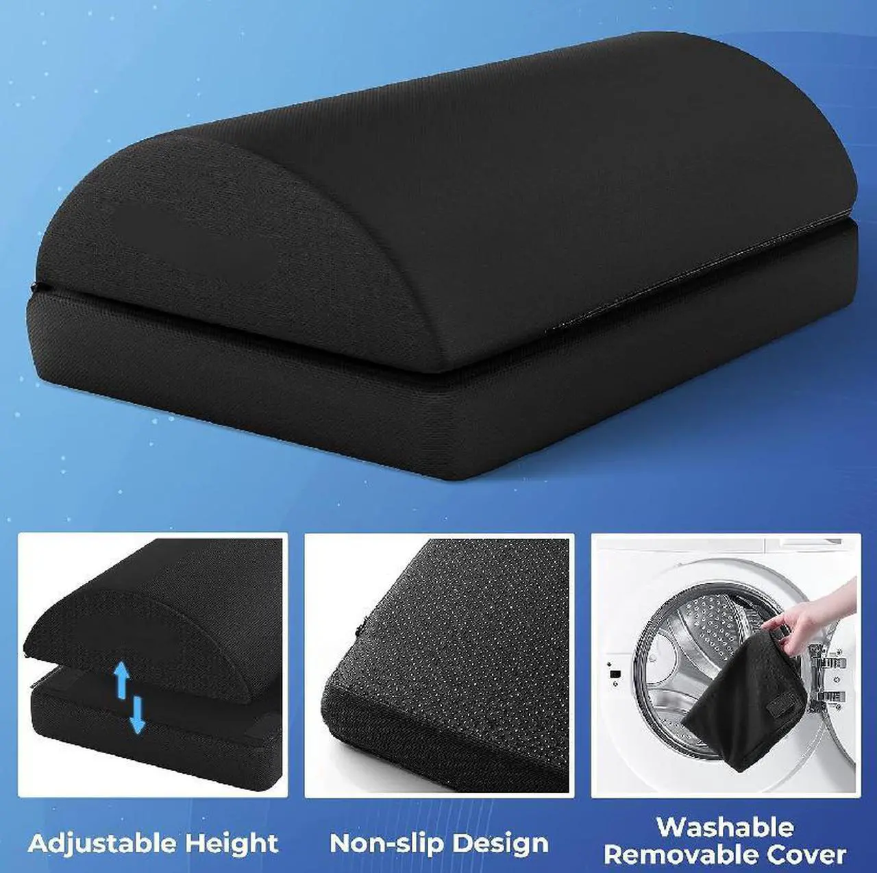 Alt view image 4 of 7 - Foot Rest for Under Desk at Work-Versatile Foot Stool with Washable Cover-Comfortable Footrest with 2 Adjustable Heights for Car,Home and Office to Relieve Back,Lumbar,Knee Pain-Black