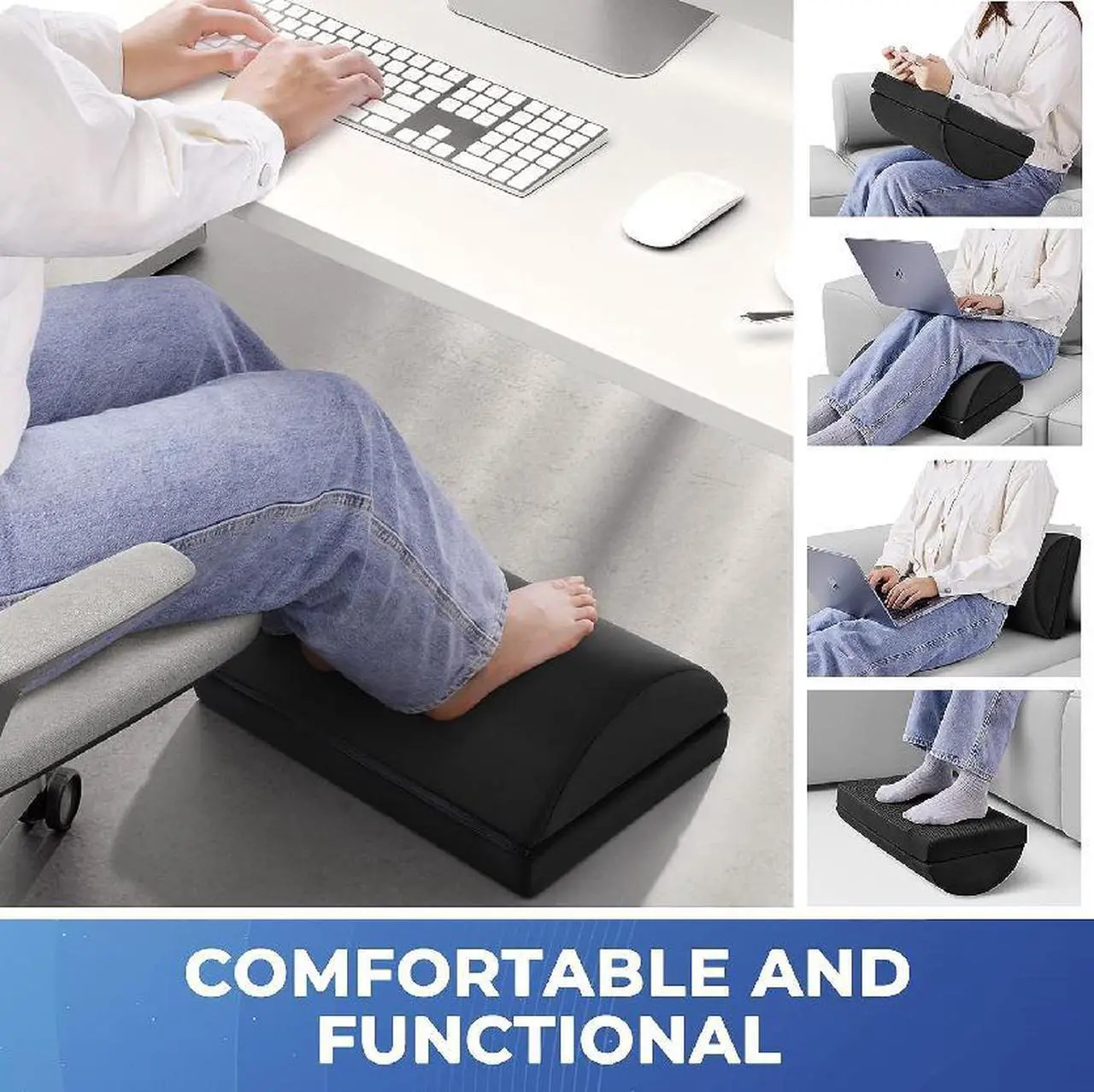 Alt view image 6 of 7 - Foot Rest for Under Desk at Work-Versatile Foot Stool with Washable Cover-Comfortable Footrest with 2 Adjustable Heights for Car,Home and Office to Relieve Back,Lumbar,Knee Pain-Black