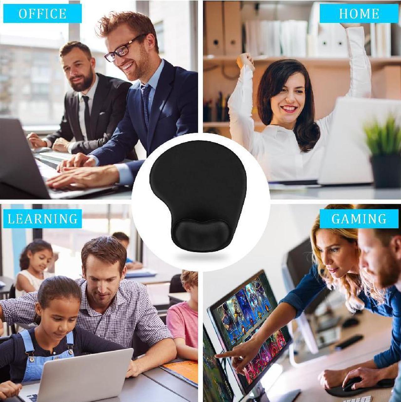 Alt view image 5 of 7 - Mouse Pad, 2 Pack Ergonomic Mouse Pads with Comfortable Gel Wrist Rest Support and Lycra Cloth, Non-Slip PU Base for Easy Typing Pain Relief, Durable and Easy to Clean, Black