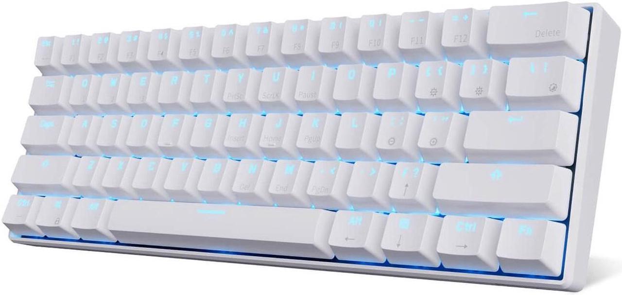 CORN 60 keyboard RK61 Bluetooth 5.0 Wired/Wireless 61 Keys Multi-Device LED Backlit Gaming/Office Mechanical Keyboard for iOS, Android, Windows and Mac with Rechargeable Battery , Red Switch - White