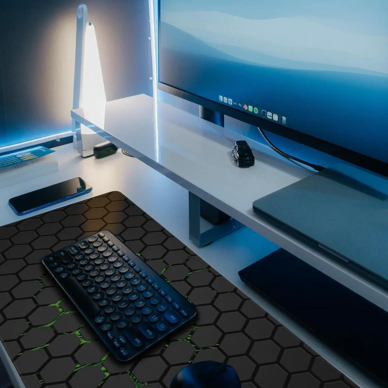 Alt view image 5 of 5 - Desk Pad, Green Honeycomb Science Technology Extended Gaming Mouse Pad Large, 31.5"x11.8" Big Mouse Pad with Non-Slip Base and Stitched Edge, Long Computer Keyboard Mouse Mat for Home Office Work