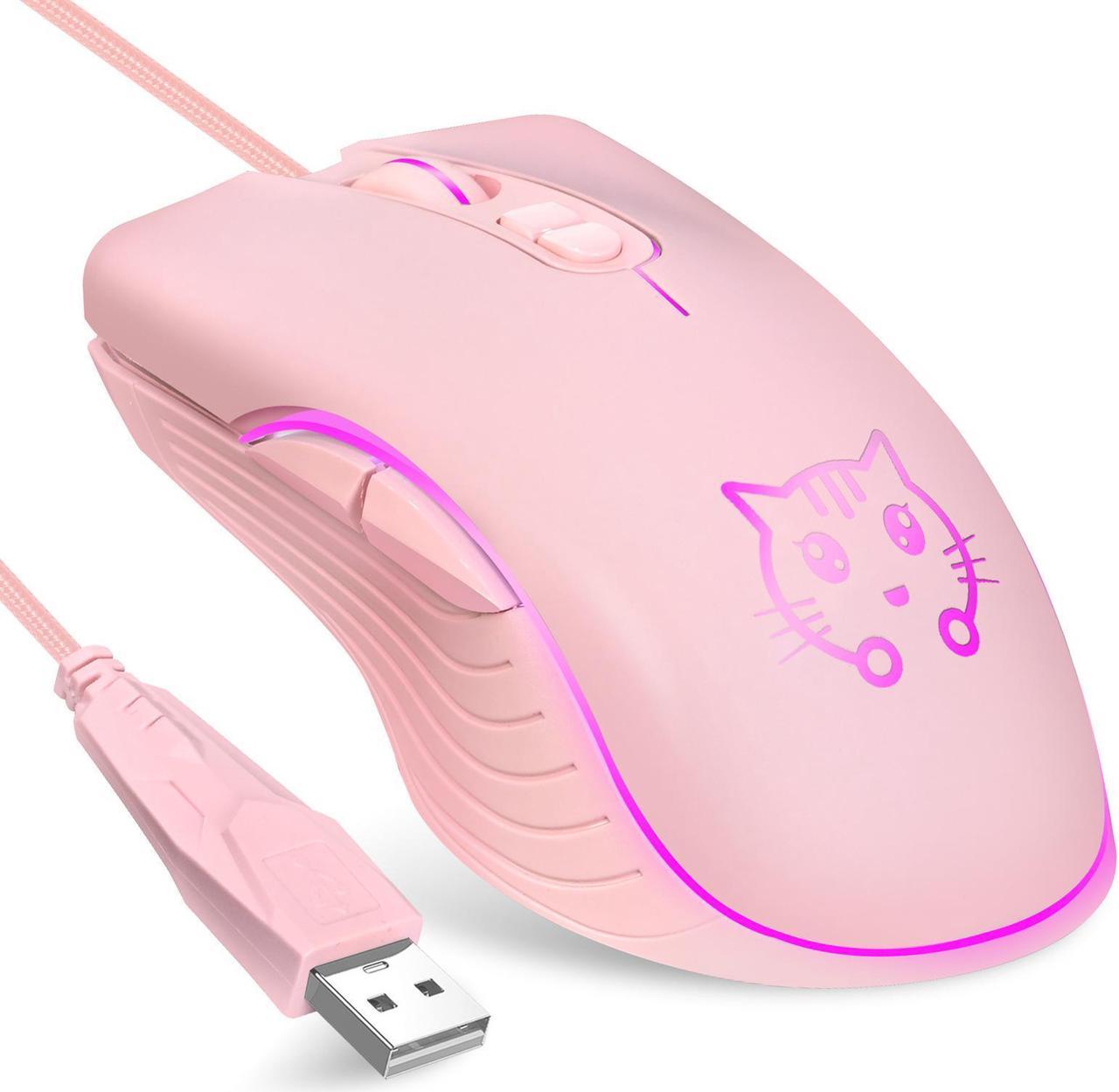 CORN Ergonomic Design,Cool Exterior 2400DPI USB LED Wired Gaming Mouse Slient For Office And Game - Pink Cat Mice