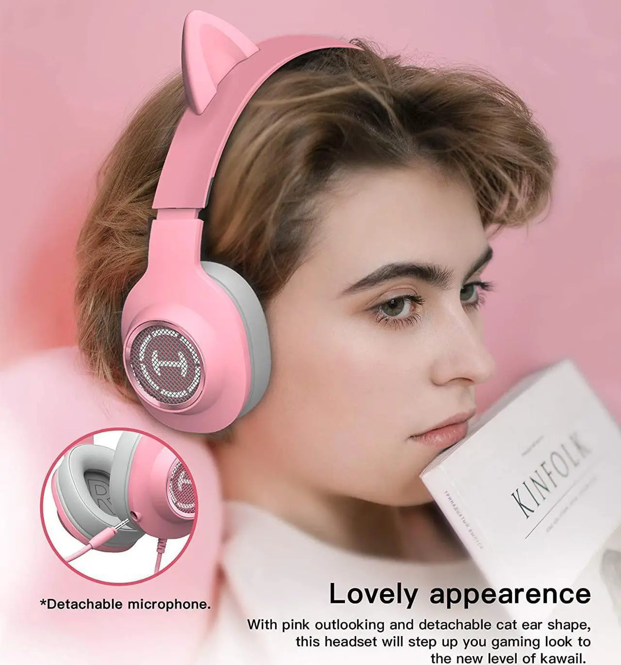 Alt view image 2 of 7 - Edifier HECATE G2  Pink Cat Ear Gaming Headset USB Headphones with Mic, RGB Lighting for PC, PS4, PS5 with THX 7.1 Surround Sound, 50mm Drivers