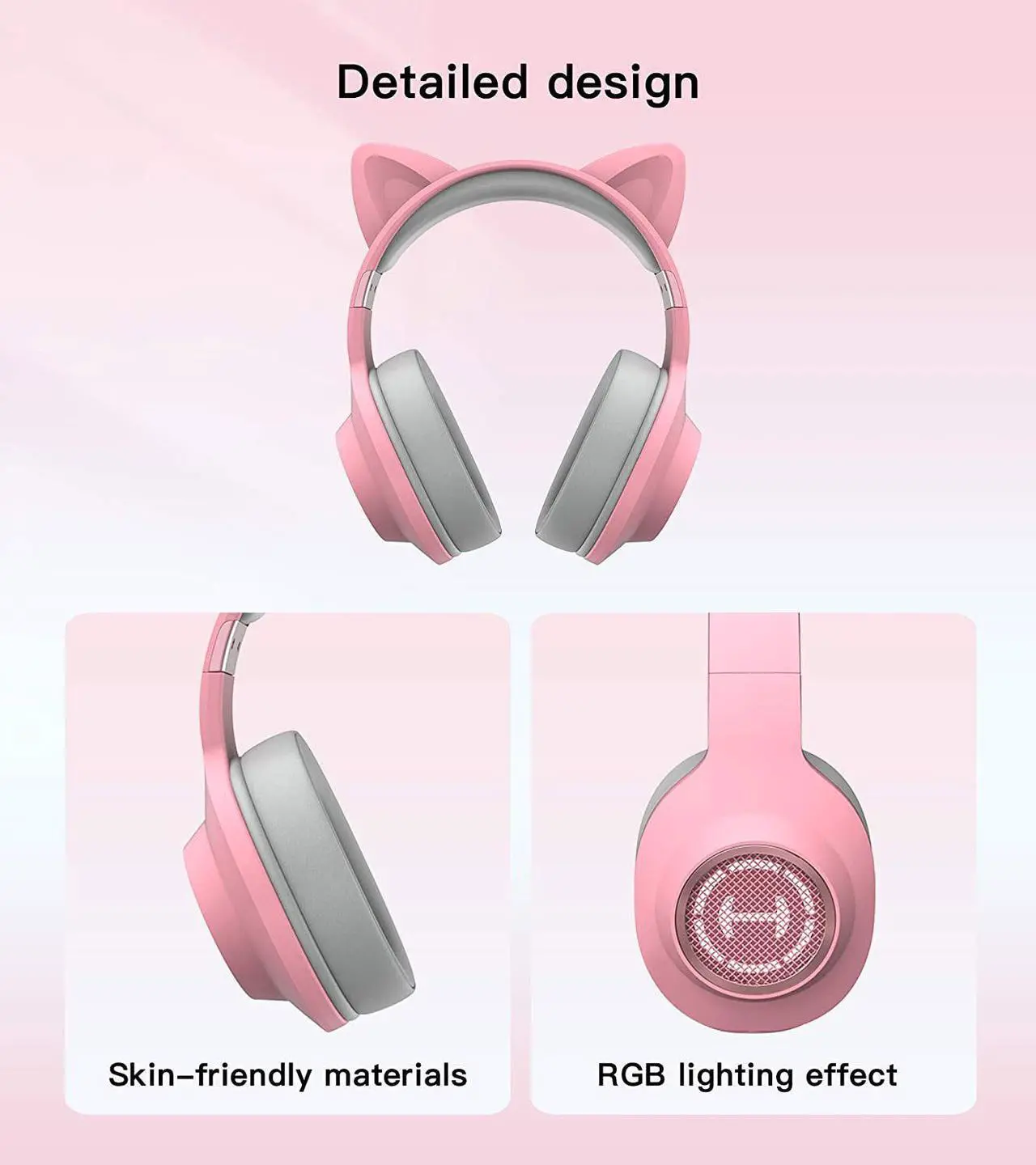 Alt view image 6 of 7 - Edifier HECATE G2  Pink Cat Ear Gaming Headset USB Headphones with Mic, RGB Lighting for PC, PS4, PS5 with THX 7.1 Surround Sound, 50mm Drivers