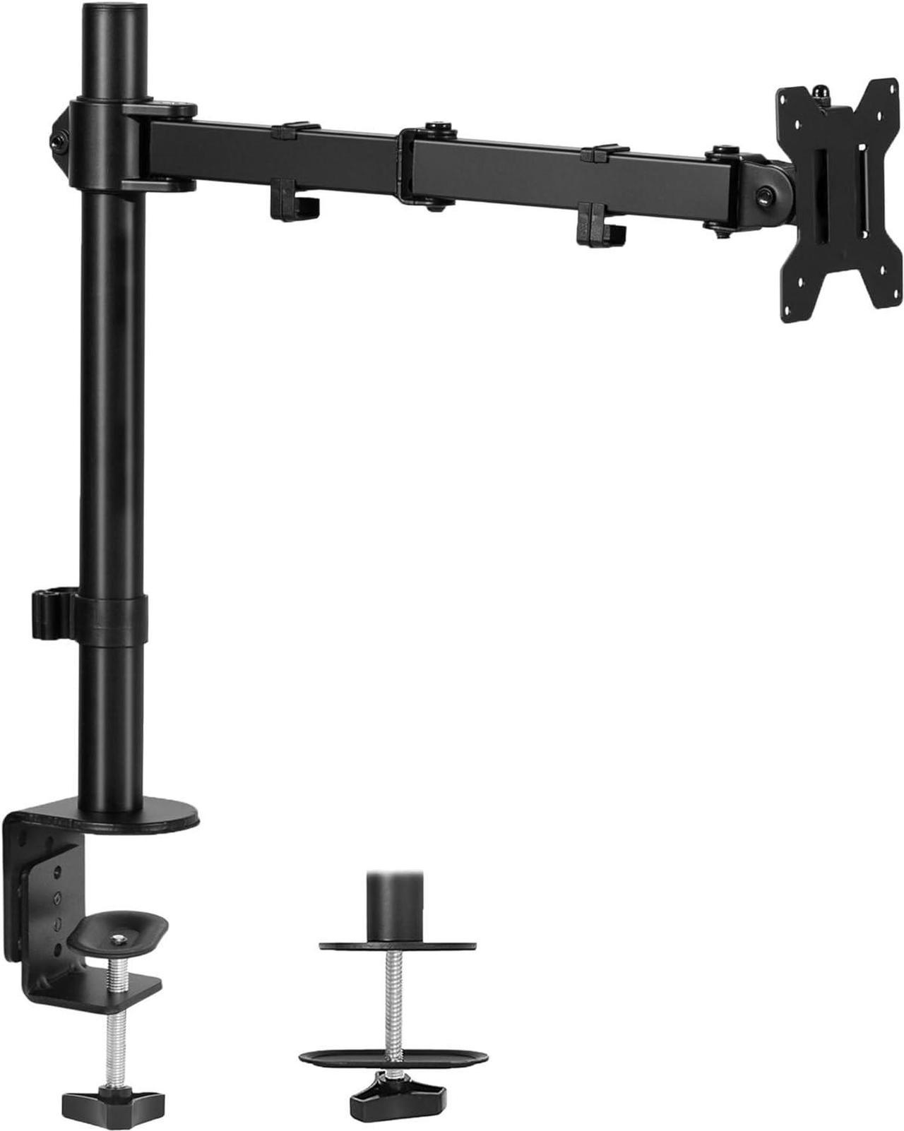 Single Monitor Arm Desk Mount, Holds Screens up to 32 inch Regular and 38 inch Ultrawide, Fully Adjustable Stand with C-Clamp and Grommet Base, VESA 75x75mm or 100x100mm, Black