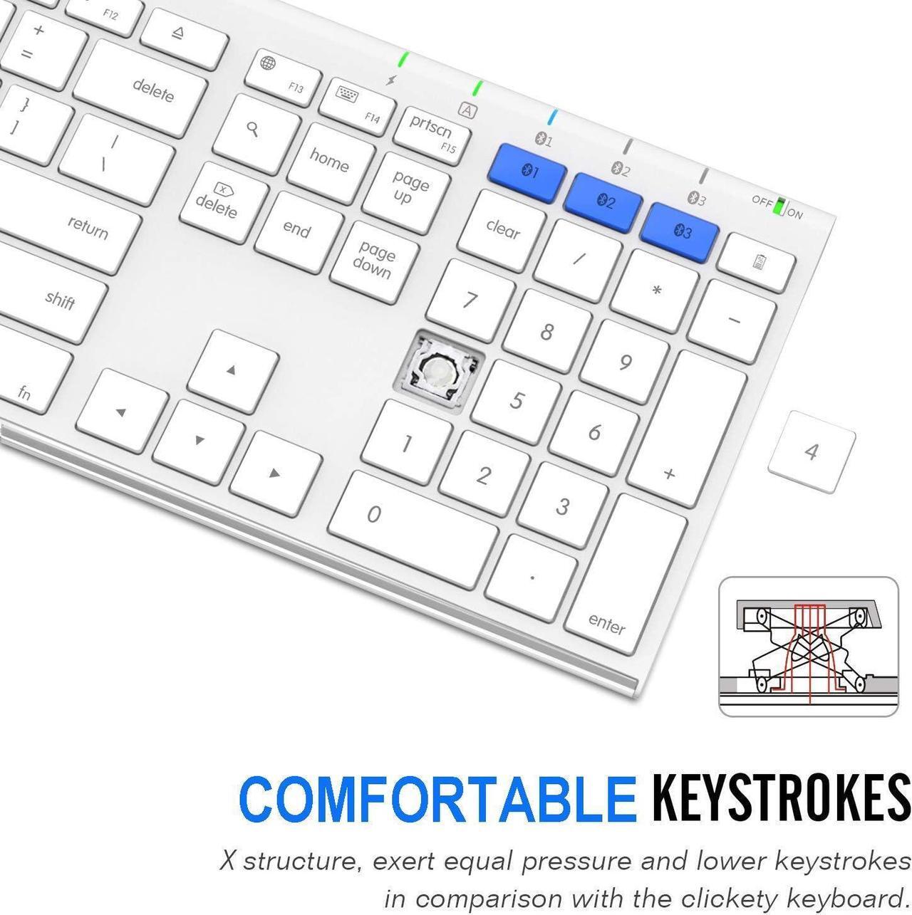Alt view image 5 of 7 - Bluetooth Keyboard for Mac iPad Multi-Device Stainless Steel Full Size Wireless Keyboard Compatible with iPad, iMac, Mac Mini, MacBook, iPhone, Mac OS, iOS, Built-in Rechargeable Battery