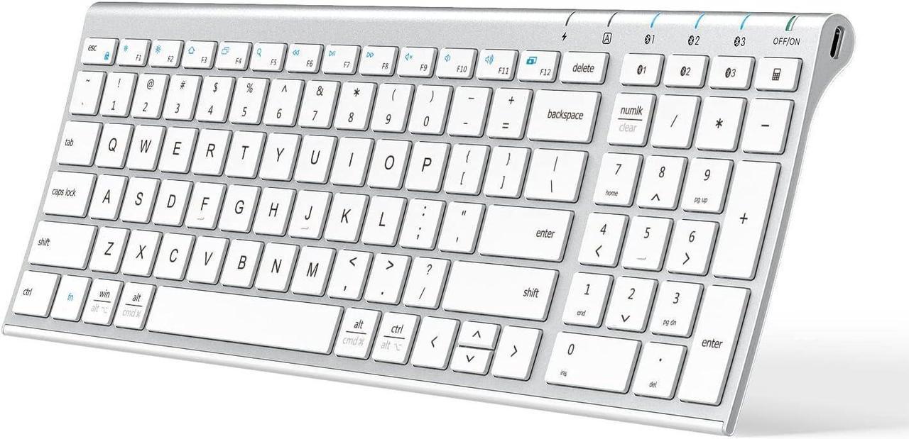 BK10 Bluetooth Keyboard, Multi Device Keyboard Rechargeable Bluetooth 5.1 with Number Pad Ergonomic Design Full Size Stable Connection Keyboard for iPad, iPhone, Mac, iOS, Android, Windows