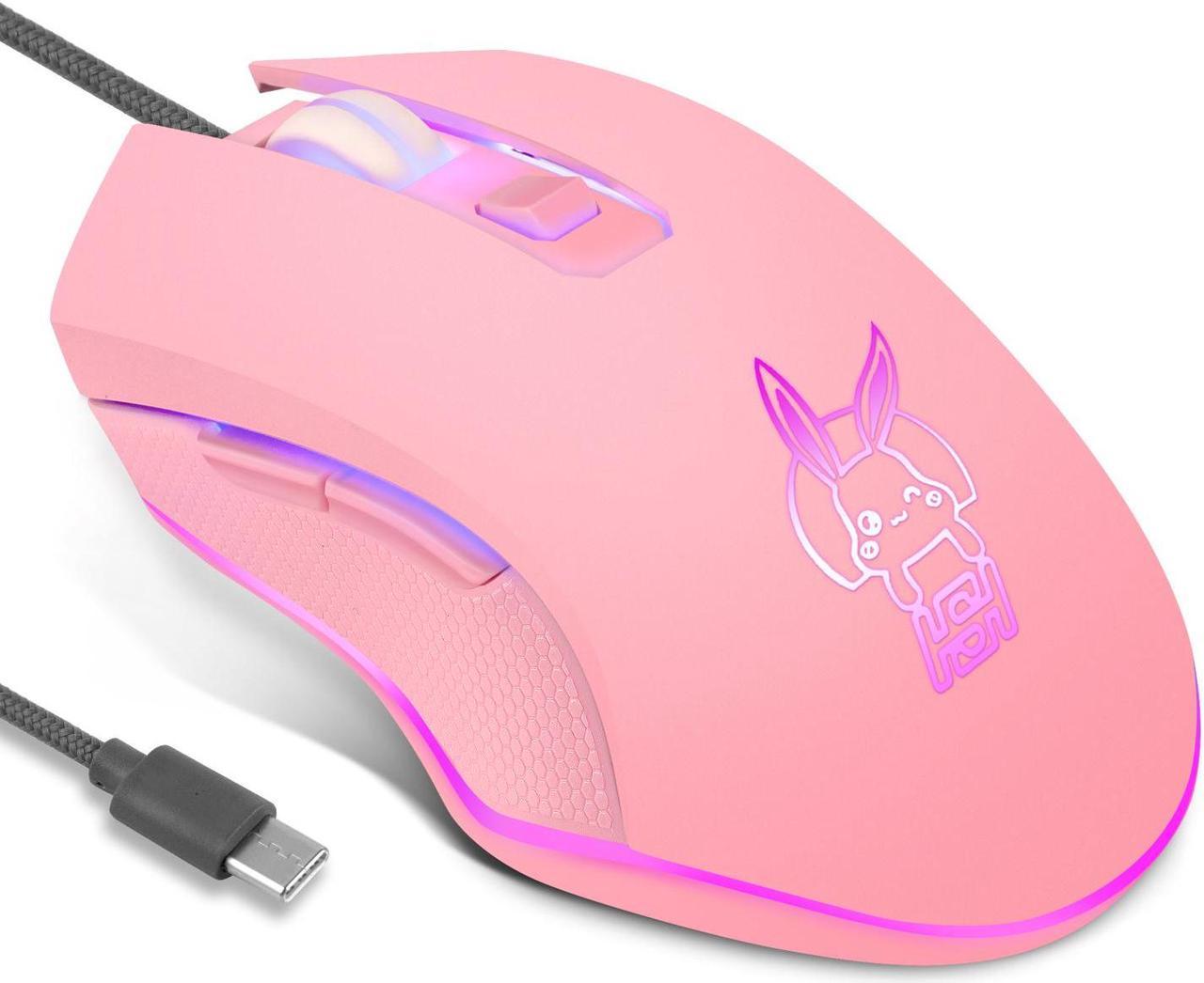 Ergonomic Design,Cool Exterior 800-2400 DPI USB-C LED Wired Gaming Type-C Mouse Slient For Office And Game - Backit Pink Gaming Mice Silent Button