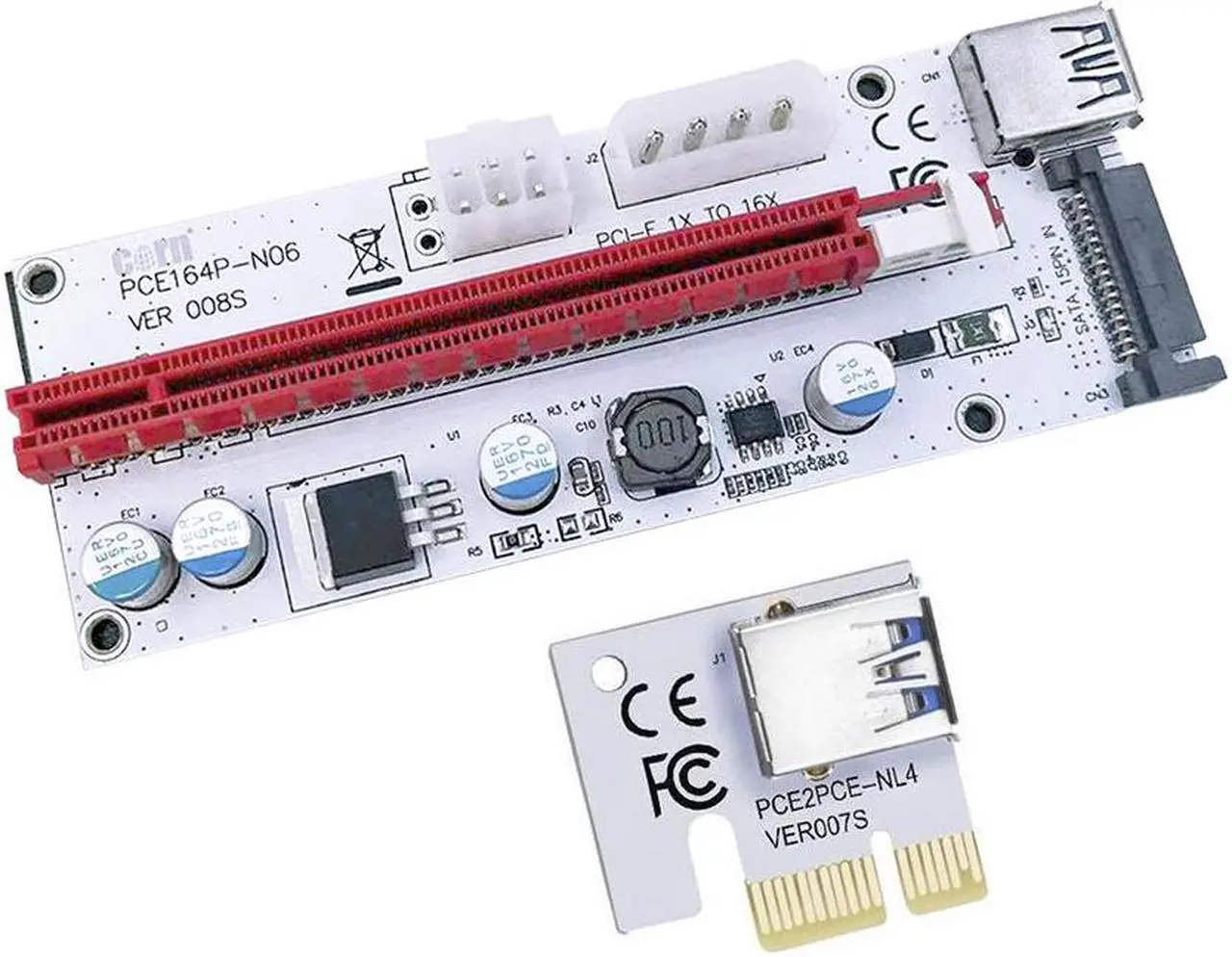Alt view image 4 of 5 - 4-Pack Updated Ver008S Mining Dedicated Riser Card PCI-E Express Cable 1x to 16x Ethereum ETH Mining 60cm USB 3.0 Cable 4 Solid Capacitors LED Indicator and Fuse Included