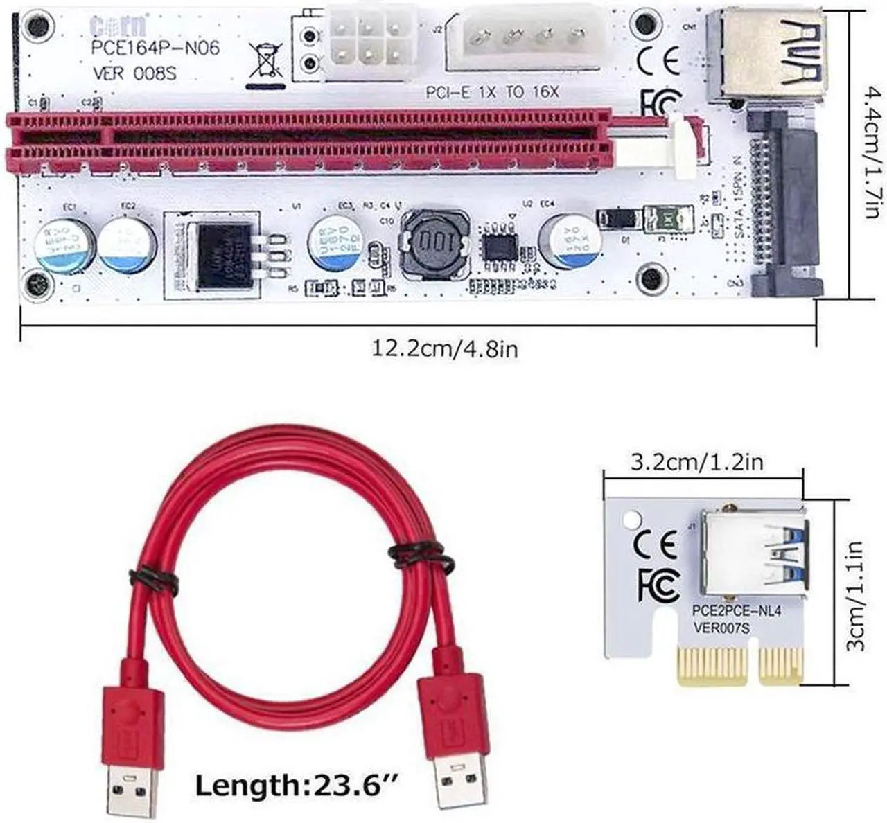 Alt view image 5 of 5 - 4-Pack Updated Ver008S Mining Dedicated Riser Card PCI-E Express Cable 1x to 16x Ethereum ETH Mining 60cm USB 3.0 Cable 4 Solid Capacitors LED Indicator and Fuse Included