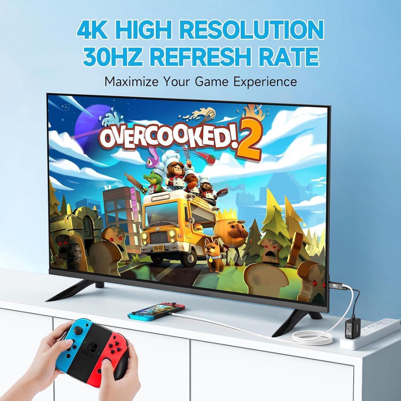 Alt view image 3 of 7 - Portable HDMI Adapter Compatible with Nintendo Switch NS/OLED, USB C to HDMI Cable Replaces The Original Switch Dock for TV Screen Mirroring, Convenient for Travel, 4K HD, 2m, Black
