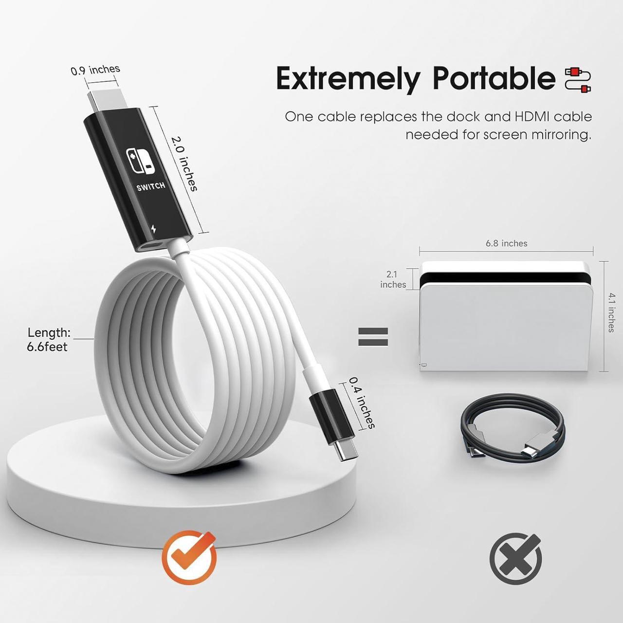 Alt view image 2 of 7 - Portable HDMI Adapter Compatible with Nintendo Switch NS/OLED, USB C to HDMI Cable Replaces The Original Switch Dock for TV Screen Mirroring, Convenient for Travel, 4K HD, 2m, Black