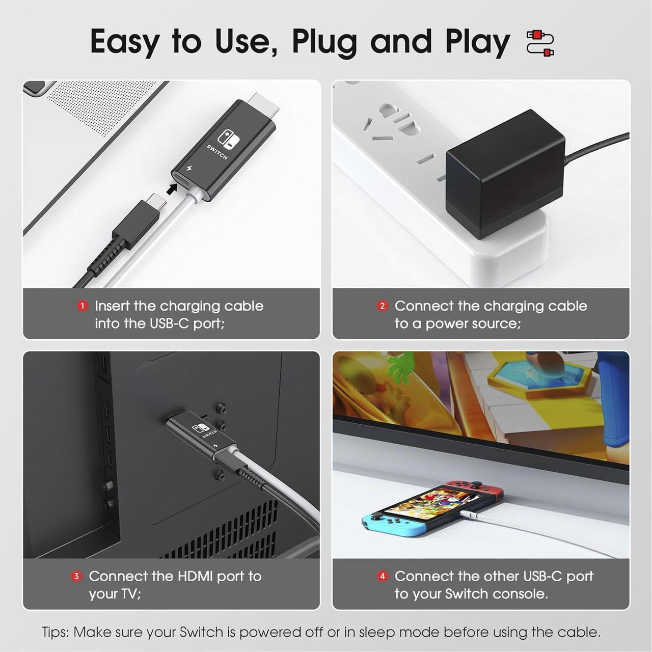 Alt view image 5 of 7 - Portable HDMI Adapter Compatible with Nintendo Switch NS/OLED, USB C to HDMI Cable Replaces The Original Switch Dock for TV Screen Mirroring, Convenient for Travel, 4K HD, 2m, Black