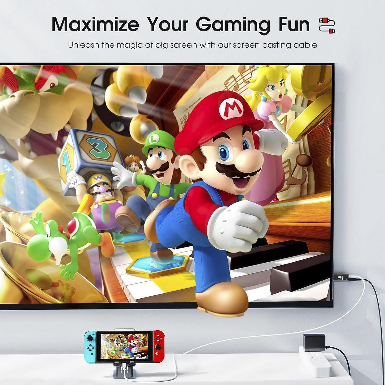 Alt view image 4 of 7 - Portable HDMI Adapter Compatible with Nintendo Switch NS/OLED, USB C to HDMI Cable Replaces The Original Switch Dock for TV Screen Mirroring, Convenient for Travel, 4K HD, 2m, Black
