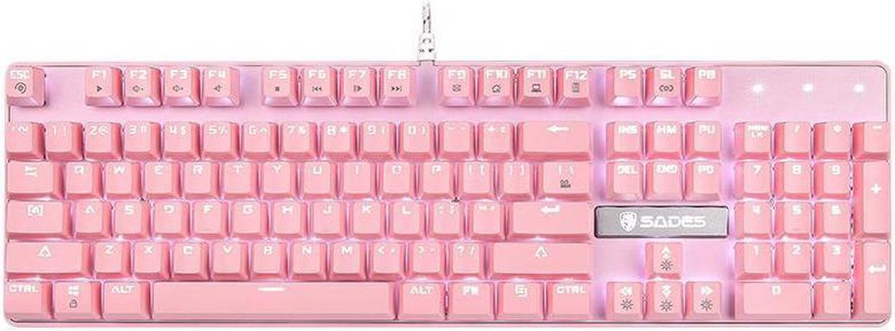 CORN  Ergonomic Design, All 104 Non-conflicting keys Cool Exterior With  8 White Backlit Modes,  USB Wired Blue Mechanical Gaming Keyboard  - Pink