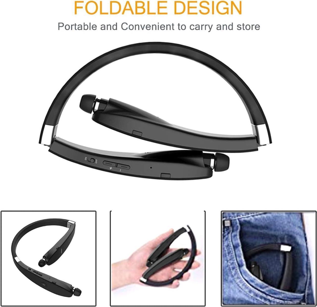 Alt view image 2 of 6 - Foldable Bluetooth Headset, Lightweight Retractable Bluetooth Headphones for Sports&Exercise, Noise Cancelling Stereo Neckband Wireless Headset (with carry case)