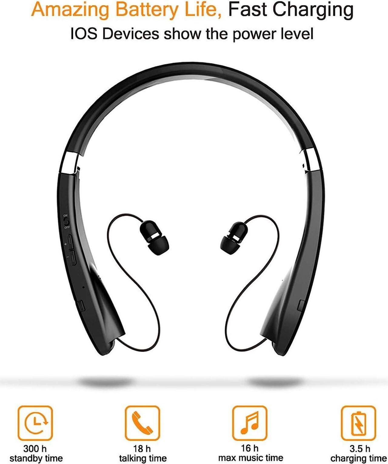 Alt view image 3 of 6 - Foldable Bluetooth Headset, Lightweight Retractable Bluetooth Headphones for Sports&Exercise, Noise Cancelling Stereo Neckband Wireless Headset (with carry case)