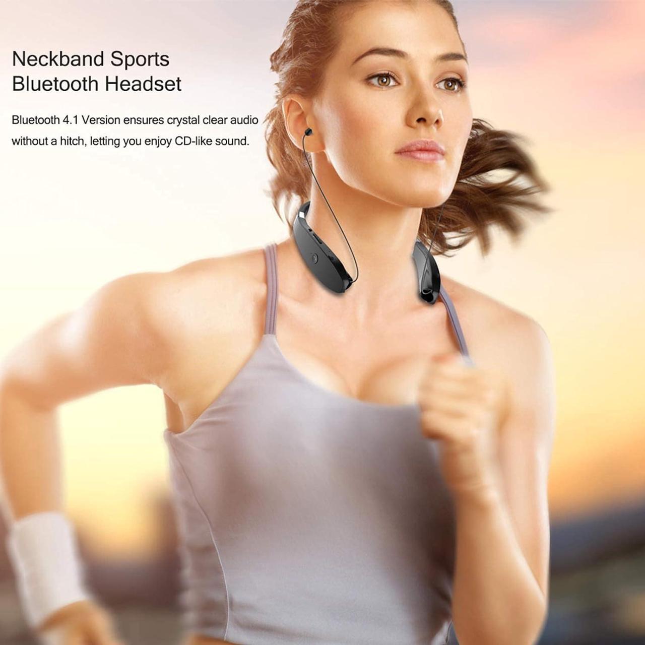 Alt view image 6 of 6 - Foldable Bluetooth Headset, Lightweight Retractable Bluetooth Headphones for Sports&Exercise, Noise Cancelling Stereo Neckband Wireless Headset (with carry case)