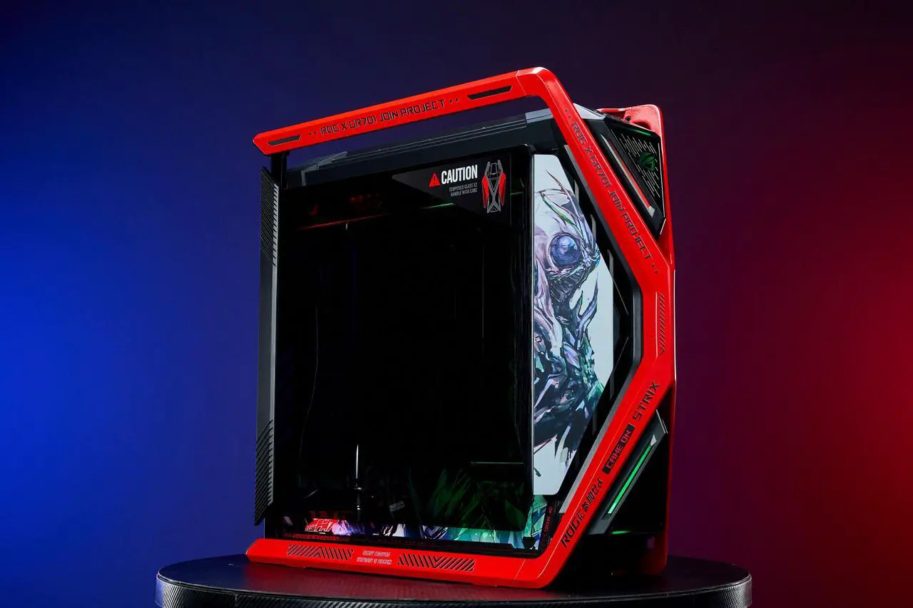 Alt view image 3 of 7 - GR701 E-ATX computer case, 420 mm dual radiator support, four 140 mm fans, metal GPU holder, component storage, ARGB fan hub, 60W fast charging Kamen Rider