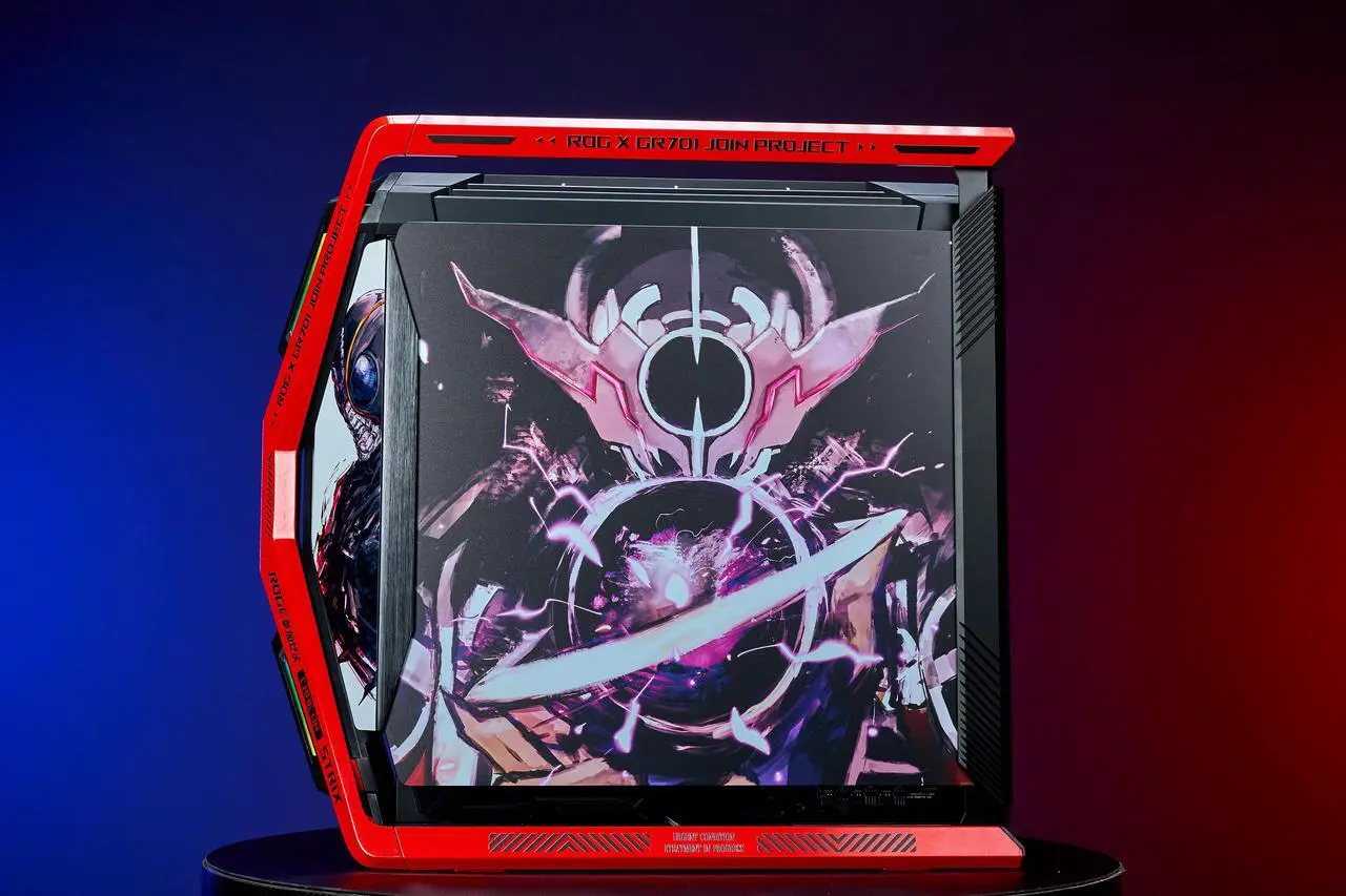 Alt view image 2 of 7 - GR701 E-ATX computer case, 420 mm dual radiator support, four 140 mm fans, metal GPU holder, component storage, ARGB fan hub, 60W fast charging Kamen Rider