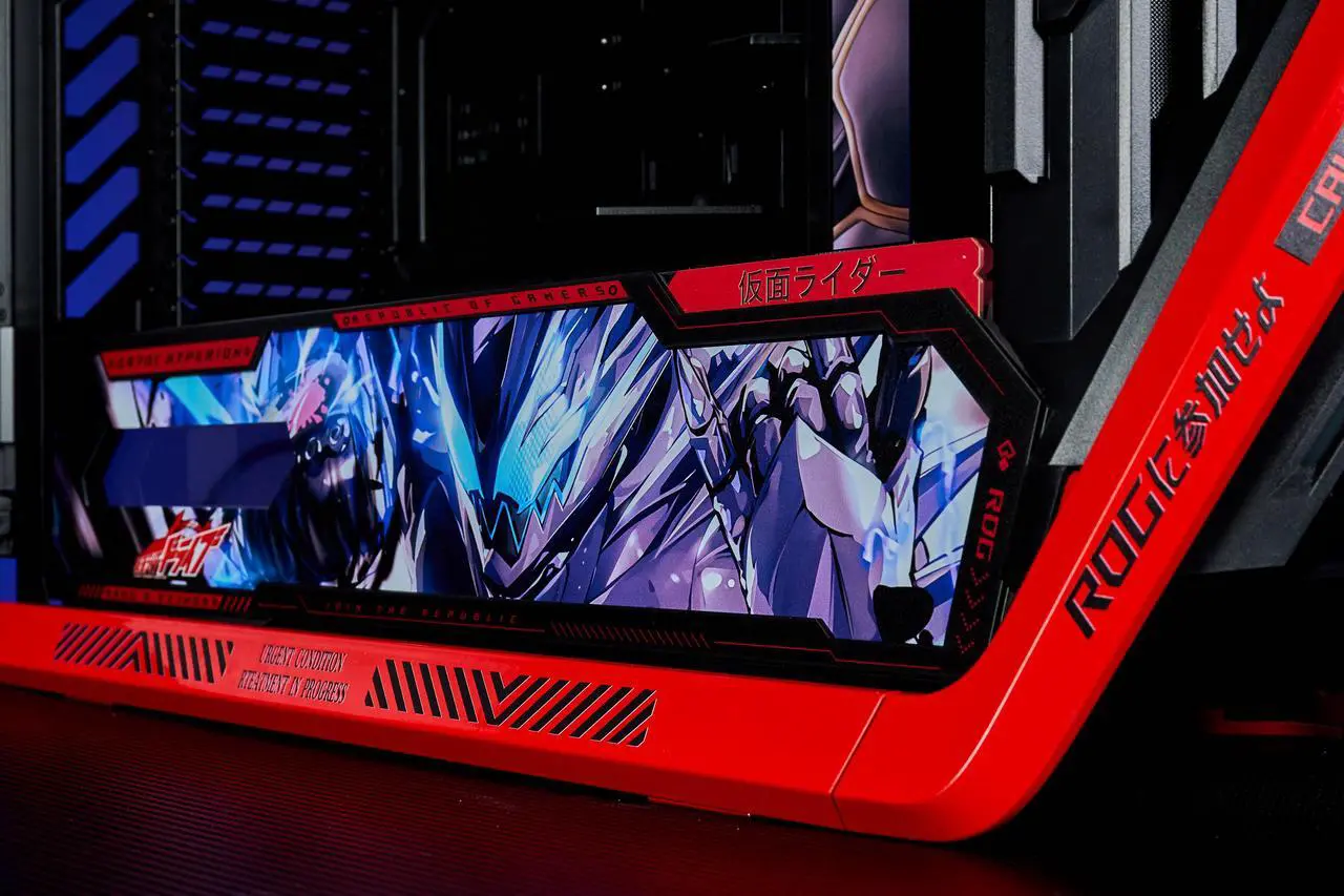 Alt view image 6 of 7 - GR701 E-ATX computer case, 420 mm dual radiator support, four 140 mm fans, metal GPU holder, component storage, ARGB fan hub, 60W fast charging Kamen Rider