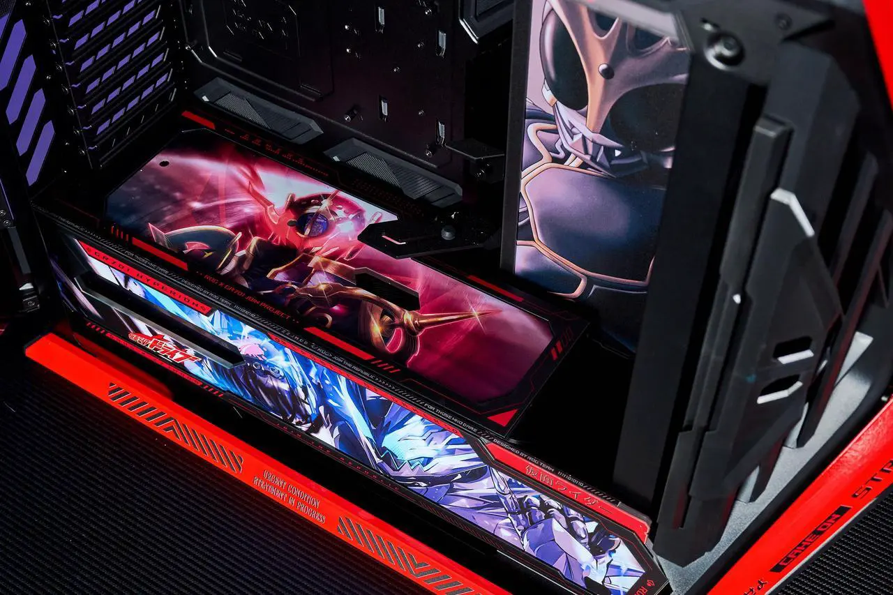Alt view image 7 of 7 - GR701 E-ATX computer case, 420 mm dual radiator support, four 140 mm fans, metal GPU holder, component storage, ARGB fan hub, 60W fast charging Kamen Rider