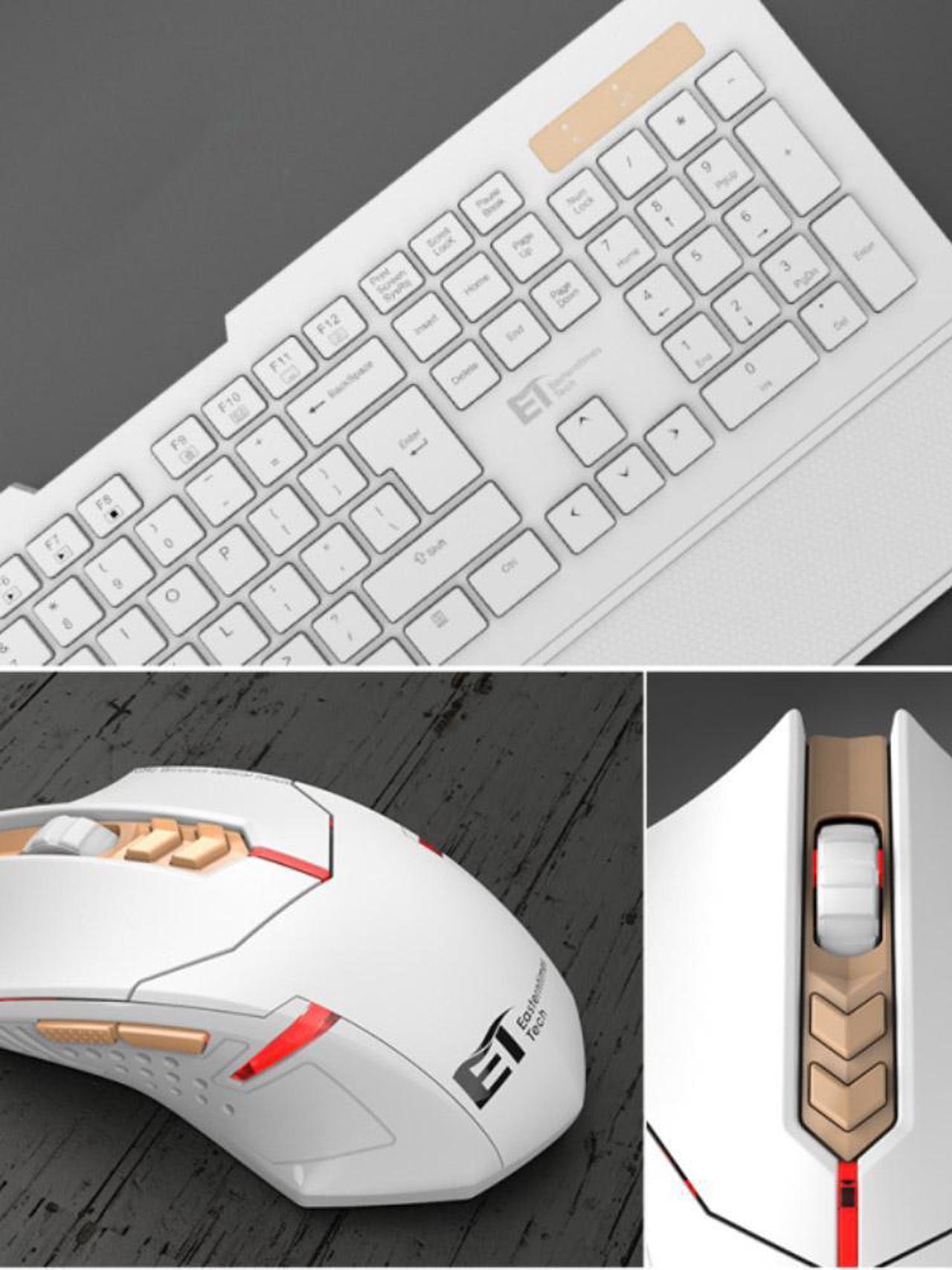Alt view image 2 of 5 - CORN White and Gold High-End Keyboard & Mouse with Top Professional Gaming Chips, 2.4GHZ Wireless Technology, Multimedia, and Cool Glare Mode