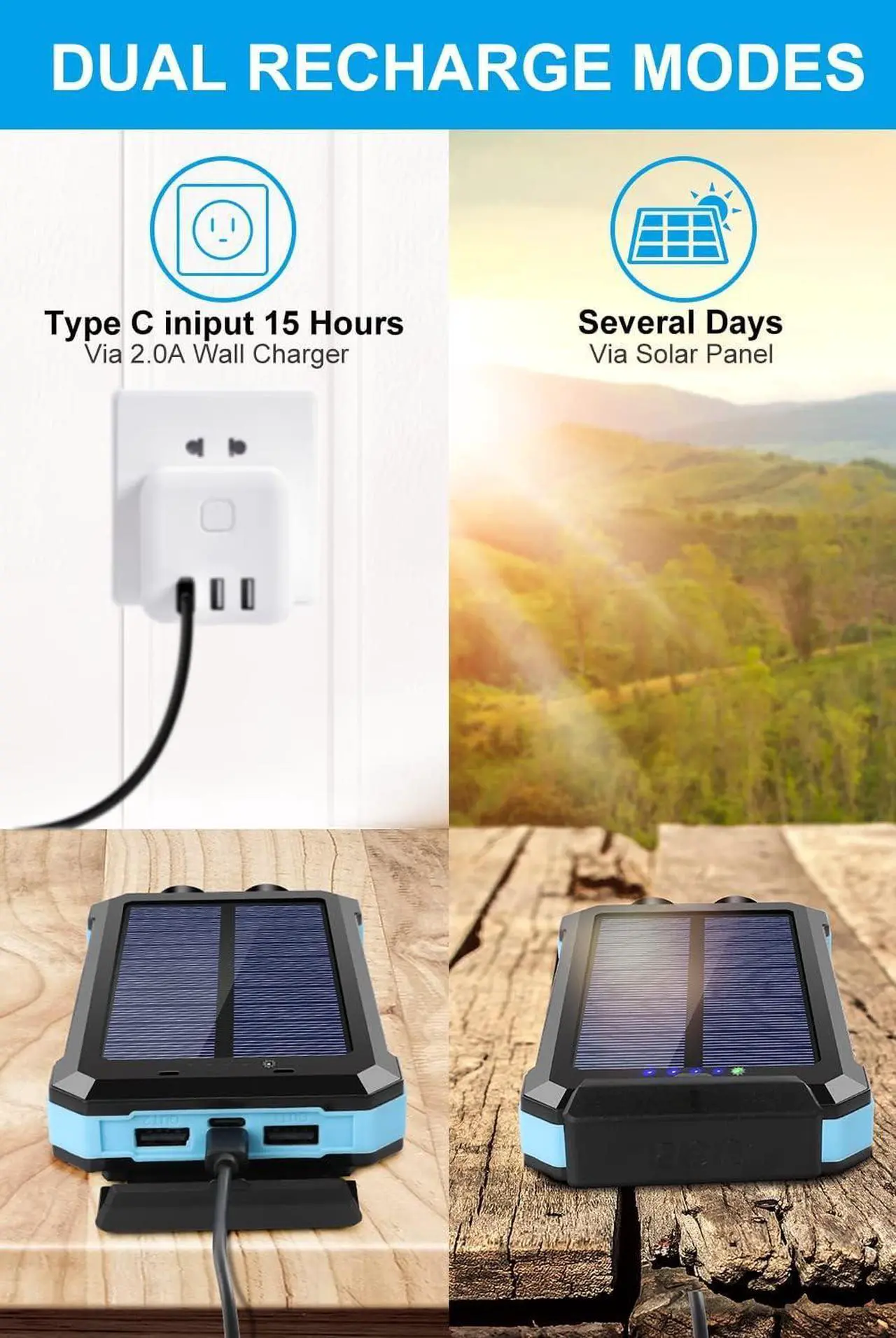 Alt view image 5 of 6 - Power-Bank-Portable-Solar-Charger-30000mAh Battery Pack with Emergency LED Flashlight & 2x2.1A USB-A Output Ports Compatible with iPhone 14/13 Series, Samsung, and More, Perfect for Hiking, Camping