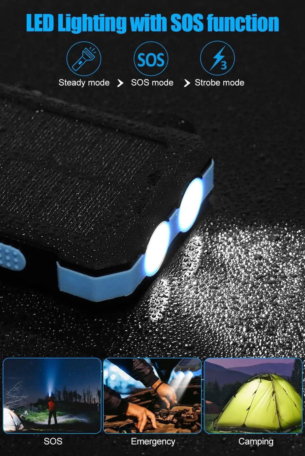 Alt view image 3 of 6 - Power-Bank-Portable-Solar-Charger-30000mAh Battery Pack with Emergency LED Flashlight & 2x2.1A USB-A Output Ports Compatible with iPhone 14/13 Series, Samsung, and More, Perfect for Hiking, Camping