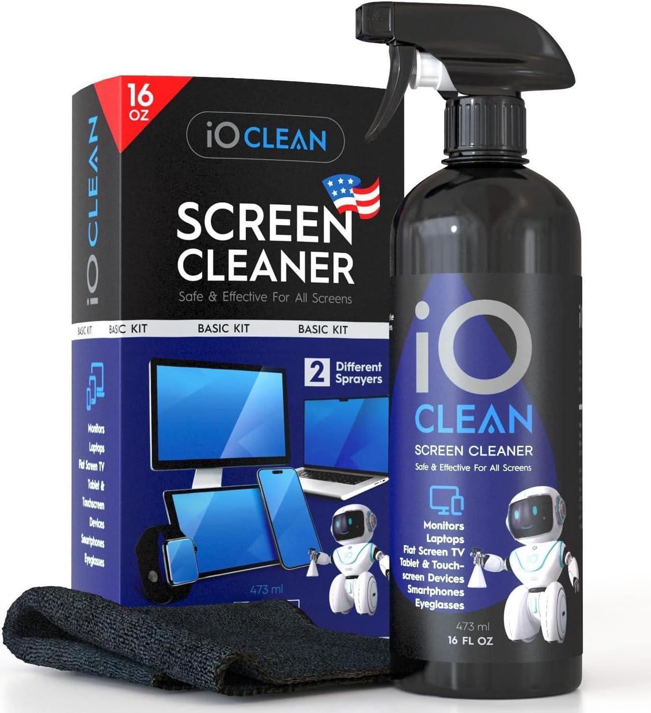 Screen Cleaner Spray (16oz)  Best Large Cleaning Kit for LCD LED OLED TV, Smartphone, iPad, Laptop, Touchscreen, Computer Monitor, Other Electronic Devices  Microfiber Cloth Wipes and 2 Nozzles