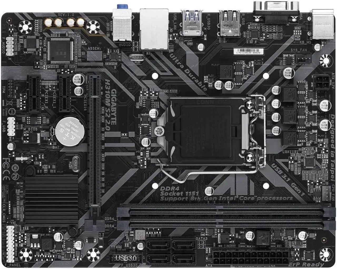 Alt view image 3 of 4 - Gigabyte GA H310M S2 2.0 (rev. 1.0) Intel H310 DDR4 USB3.1 Micro-ATX 32G Double Channel Support 8 9 gen 1151 CPU Motherboard