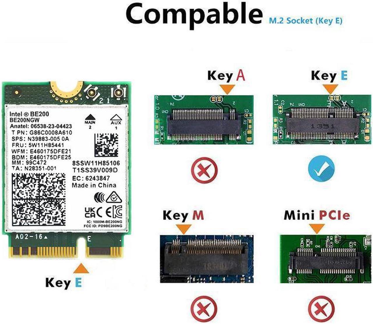 Alt view image 3 of 7 - WiFi 7 BE200 NGW Wireless Card, Tri-Band 6GHz/5GHz/2.4GHz M.2 NGFF Bluetooth 5.4, Support Windows 10/11(64 bit)/Linux, Not Support AMD. (Single Card)