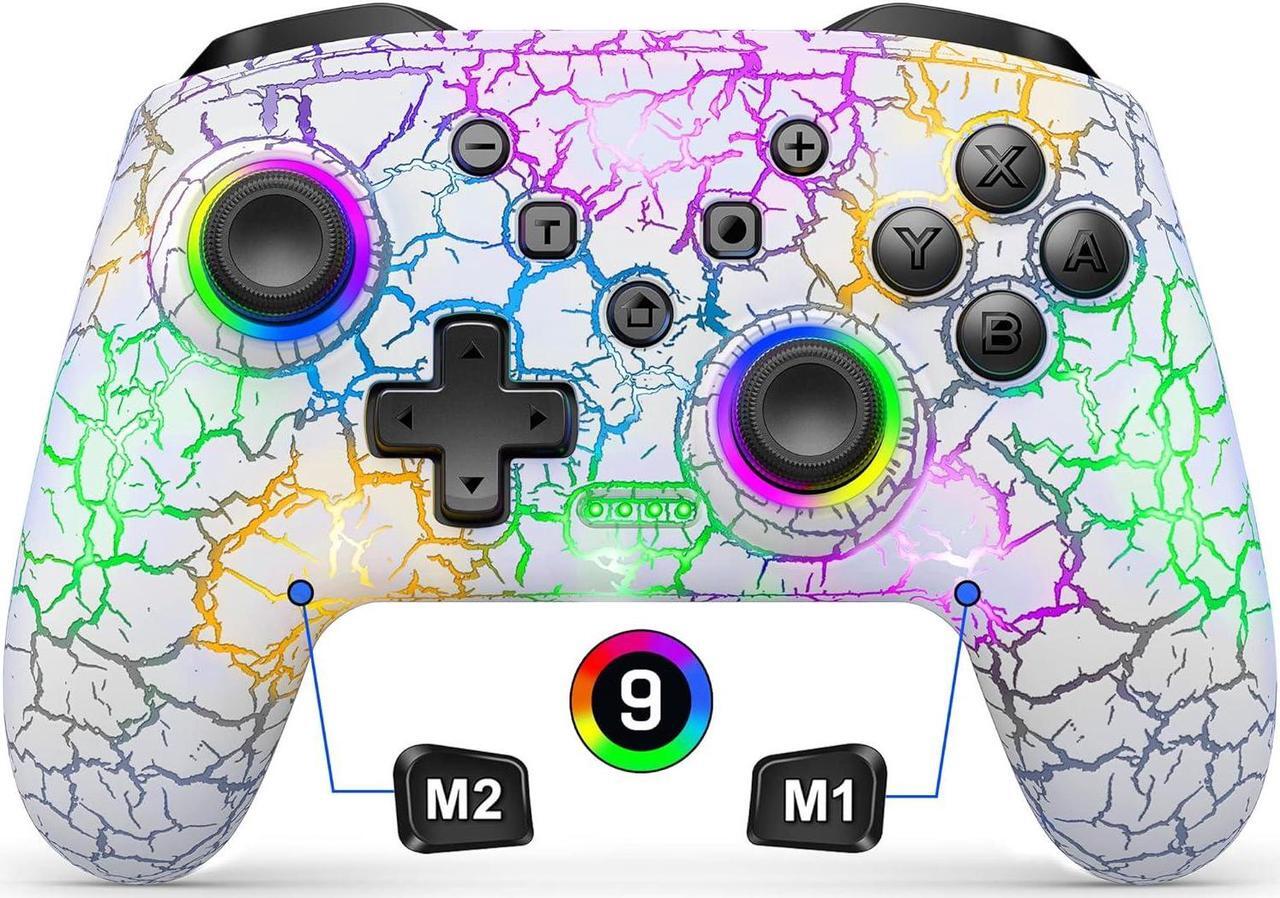 Main image of Switch Controller, Gammeefy Wireless Switch Pro Controller for Nintendo Switch/Lite/OLED, 9 Color Adjustable LED Switch Remote Compatible with Windows PC/Android/IOS/Xbox 360 with Programmable (White)