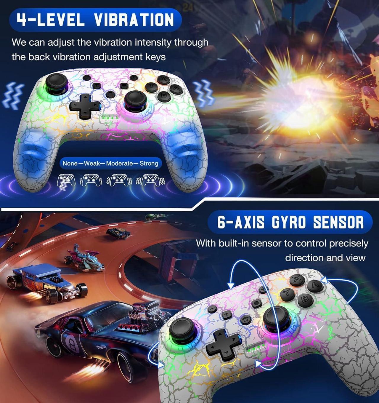 Alt view image 3 of 7 - Switch Controller, Gammeefy Wireless Switch Pro Controller for Nintendo Switch/Lite/OLED, 9 Color Adjustable LED Switch Remote Compatible with Windows PC/Android/IOS/Xbox 360 with Programmable (White)
