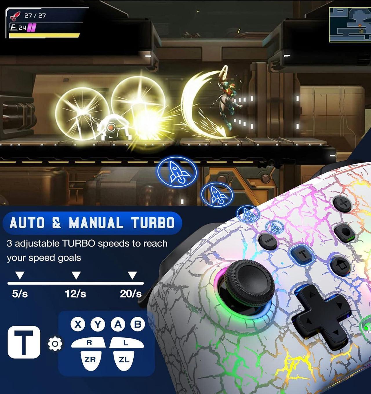 Alt view image 5 of 7 - Switch Controller, Gammeefy Wireless Switch Pro Controller for Nintendo Switch/Lite/OLED, 9 Color Adjustable LED Switch Remote Compatible with Windows PC/Android/IOS/Xbox 360 with Programmable (White)