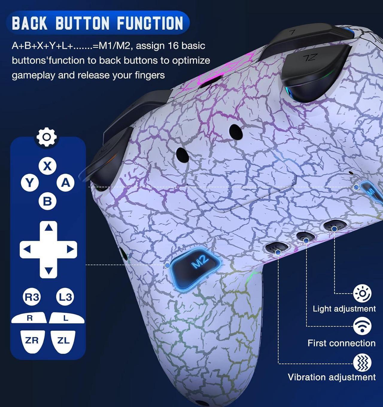 Alt view image 6 of 7 - Switch Controller, Gammeefy Wireless Switch Pro Controller for Nintendo Switch/Lite/OLED, 9 Color Adjustable LED Switch Remote Compatible with Windows PC/Android/IOS/Xbox 360 with Programmable (White)