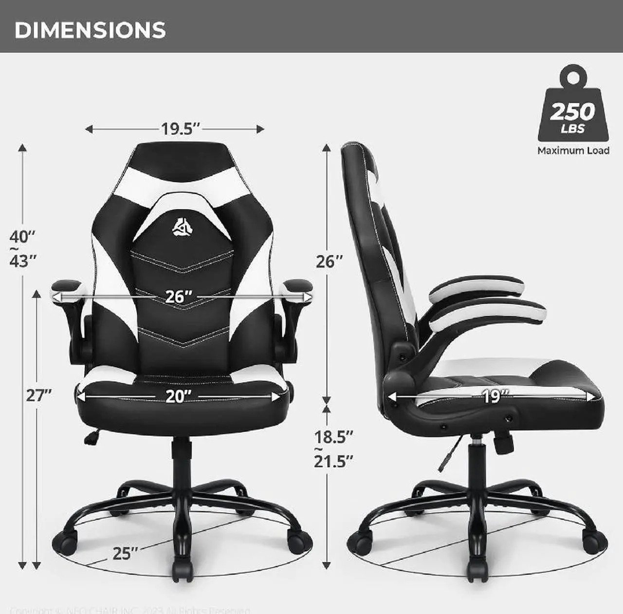 Alt view image 5 of 5 - Video Gaming Computer Chair Ergonomic Office Chair Desk Chair with Lumbar Support Flip Up Arms Adjustable Height Swivel PU Leather Executive with Wheels for Adults Women Men (White)
