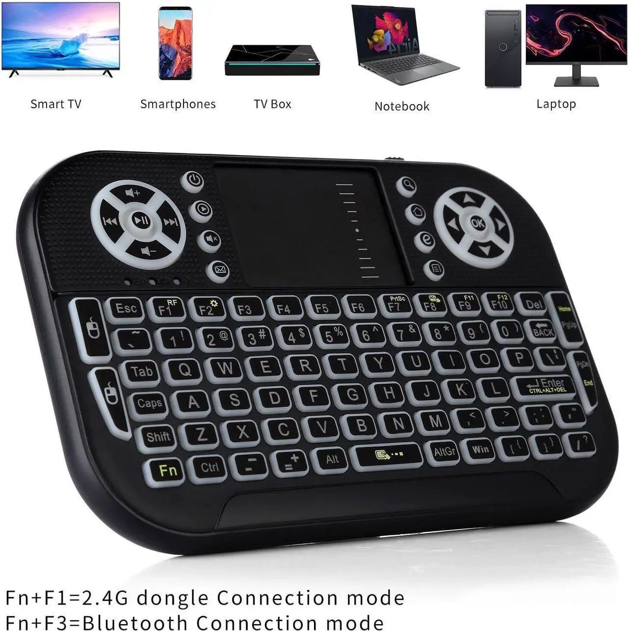 Alt view image 2 of 5 - CORN 2.4Ghz Mini Wireless Keyboard Full Screen Air Mouse Bluetooth Keyboard Touchpad Combo Remote Control for PC Win7/8/10 Android TV Set-up Box HTPC IPTV
