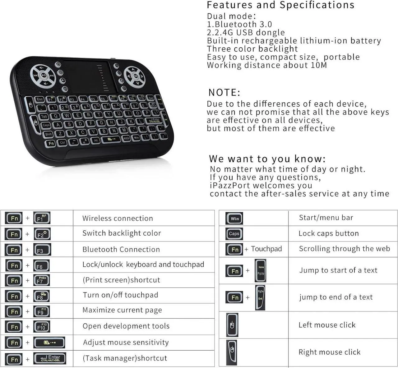 Alt view image 3 of 5 - CORN 2.4Ghz Mini Wireless Keyboard Full Screen Air Mouse Bluetooth Keyboard Touchpad Combo Remote Control for PC Win7/8/10 Android TV Set-up Box HTPC IPTV