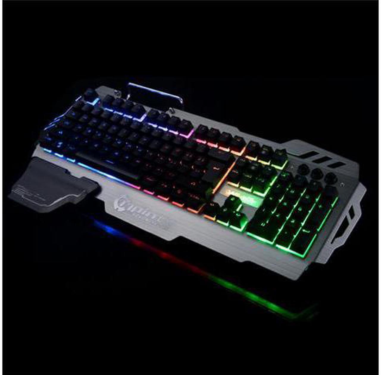 Alt view image 3 of 7 - Professional Gaming Keyboard 8 LED Backlit Modes with Phone Holder Mechanical Feeling 104 Keys Waterproof for PC Laptop