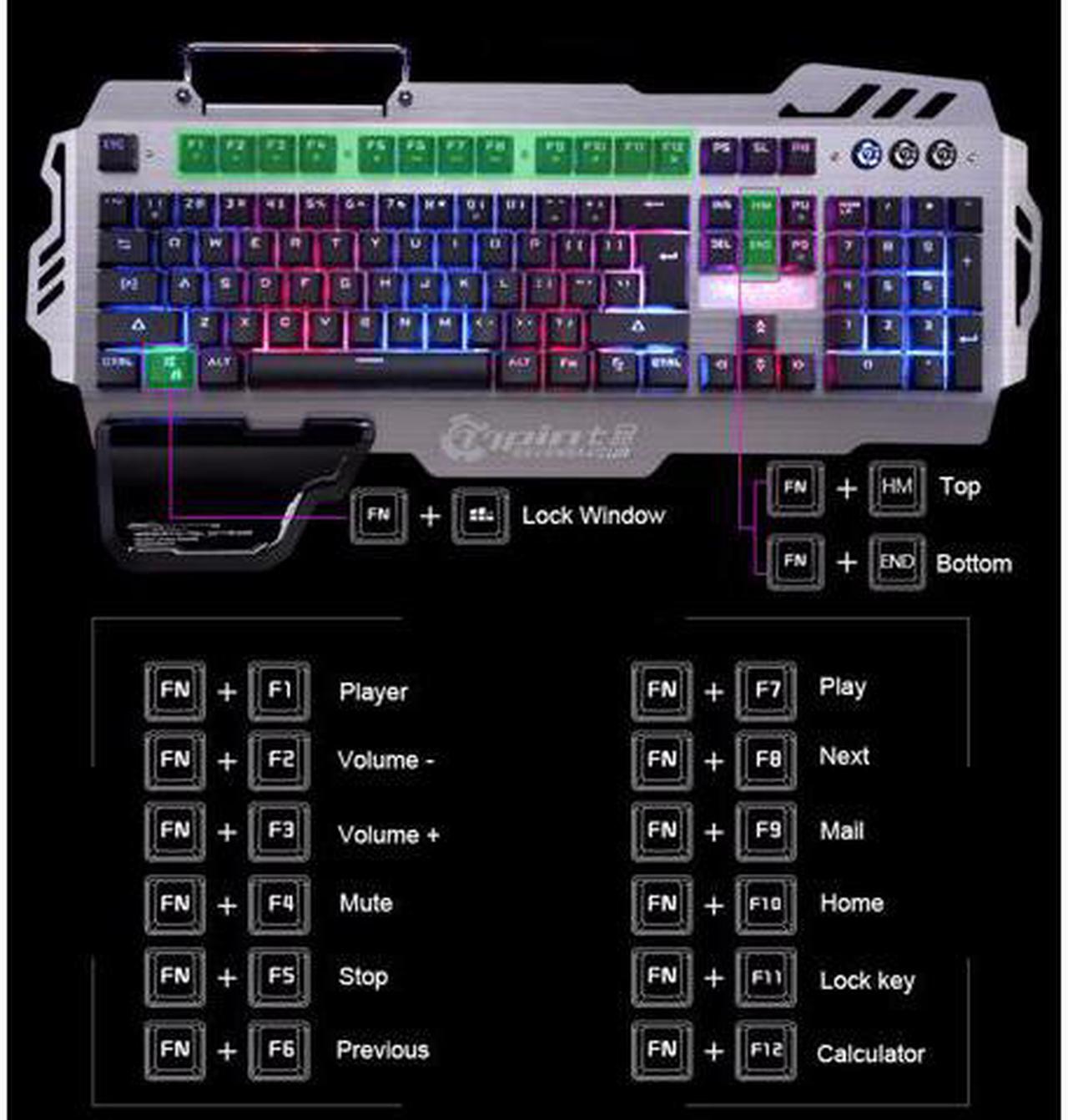 Alt view image 4 of 7 - Professional Gaming Keyboard 8 LED Backlit Modes with Phone Holder Mechanical Feeling 104 Keys Waterproof for PC Laptop