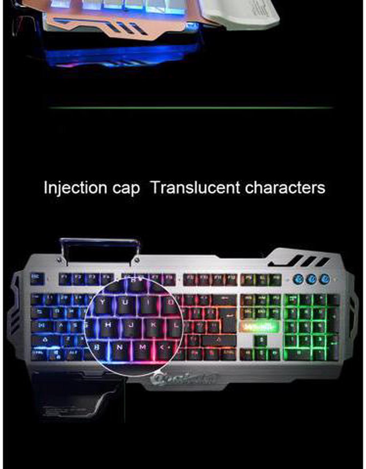 Alt view image 7 of 7 - Professional Gaming Keyboard 8 LED Backlit Modes with Phone Holder Mechanical Feeling 104 Keys Waterproof for PC Laptop