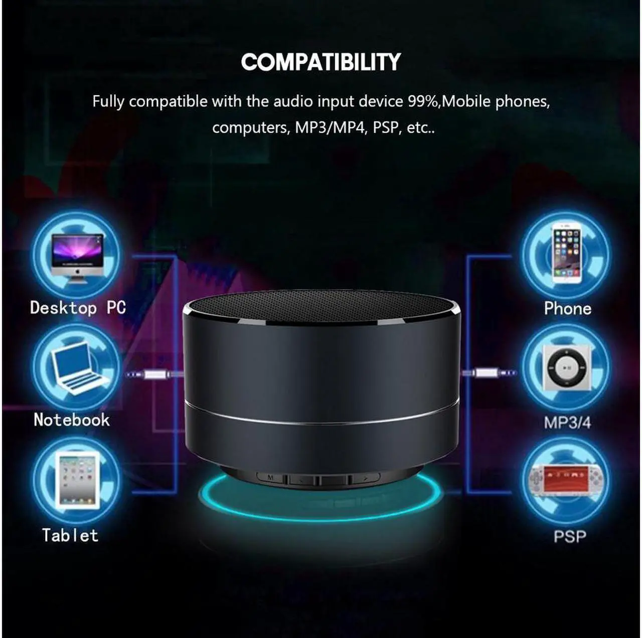 Alt view image 5 of 5 - CORN Bluetooth Speaker Portable Wireless Mini Round Box Loudspeaker Metal Steel Stereo HIFI, Handsfree Call, TF Card, Enhanced Bass Resonator, For Iphone Ipad Android Smartphone