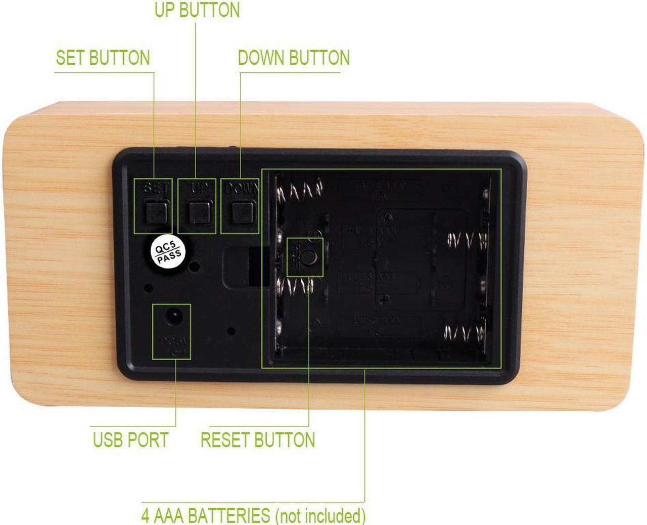 Alt view image 4 of 7 - Wooden Digital Alarm Clock, Leeron Cube Wood-shaped Time Temperature and Sound Control Desk Alarm Clock for Kid, Home, Office, Daily Life, Heavy Sleepers (Wood)