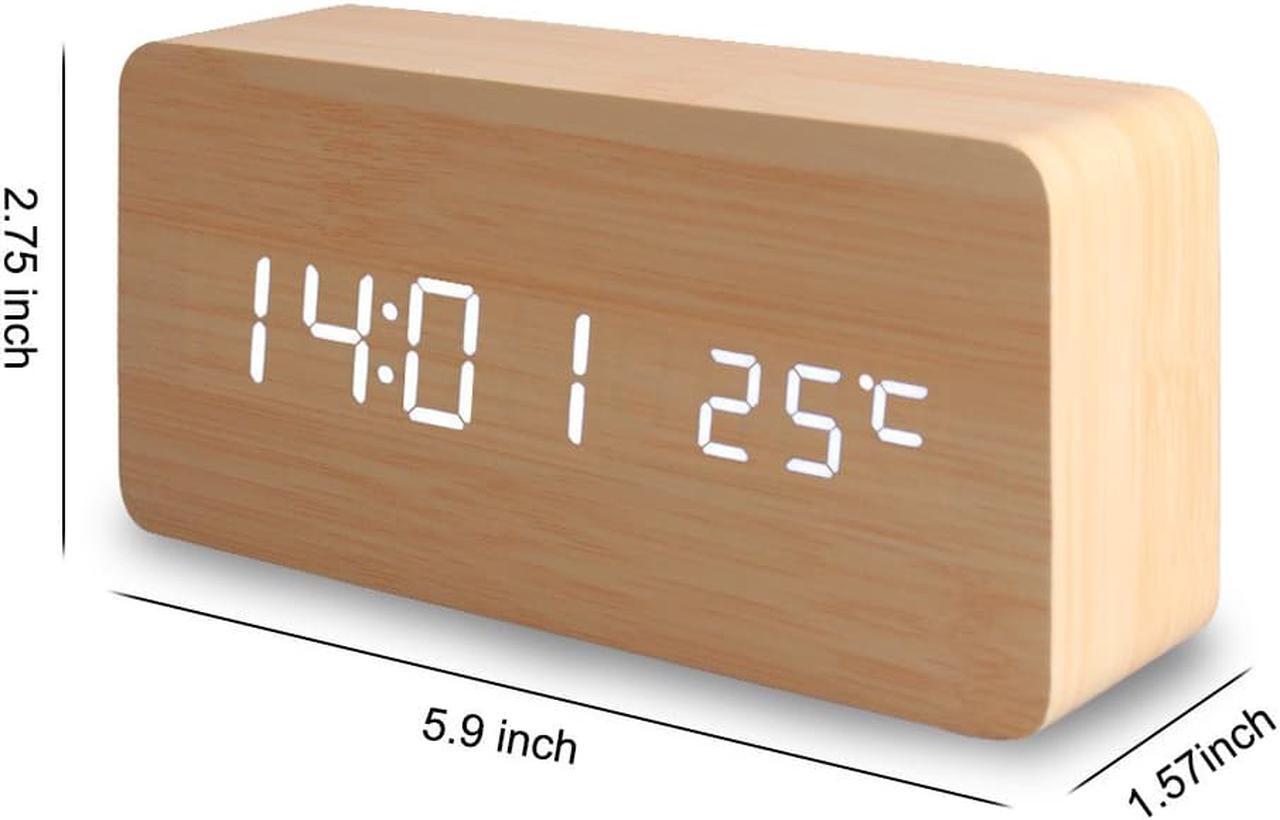 Alt view image 7 of 7 - Wooden Digital Alarm Clock, Leeron Cube Wood-shaped Time Temperature and Sound Control Desk Alarm Clock for Kid, Home, Office, Daily Life, Heavy Sleepers (Wood)