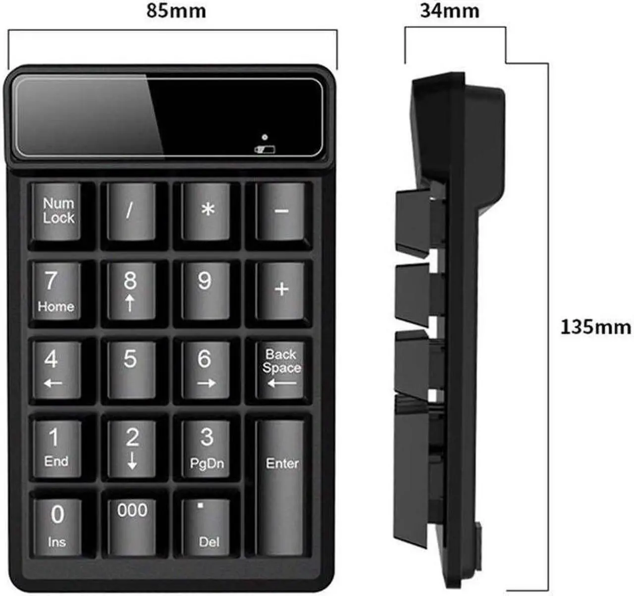 Alt view image 2 of 6 - CORN Wireless USB Numeric Keypad Portable Slim Mini Number Pad for Laptop Desktop Computer PC, Full Size 19 Key, Big Print Letters - Black