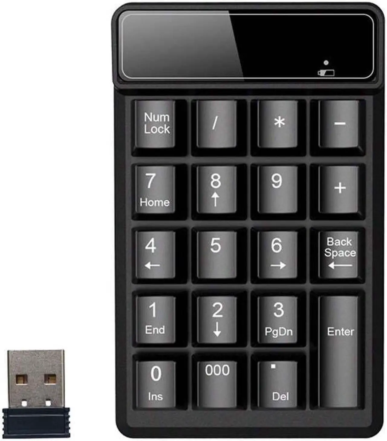 Main image of CORN Wireless USB Numeric Keypad Portable Slim Mini Number Pad for Laptop Desktop Computer PC, Full Size 19 Key, Big Print Letters - Black