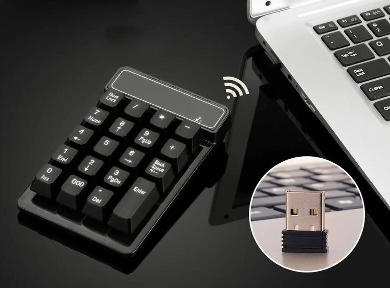 Alt view image 3 of 6 - CORN Wireless USB Numeric Keypad Portable Slim Mini Number Pad for Laptop Desktop Computer PC, Full Size 19 Key, Big Print Letters - Black